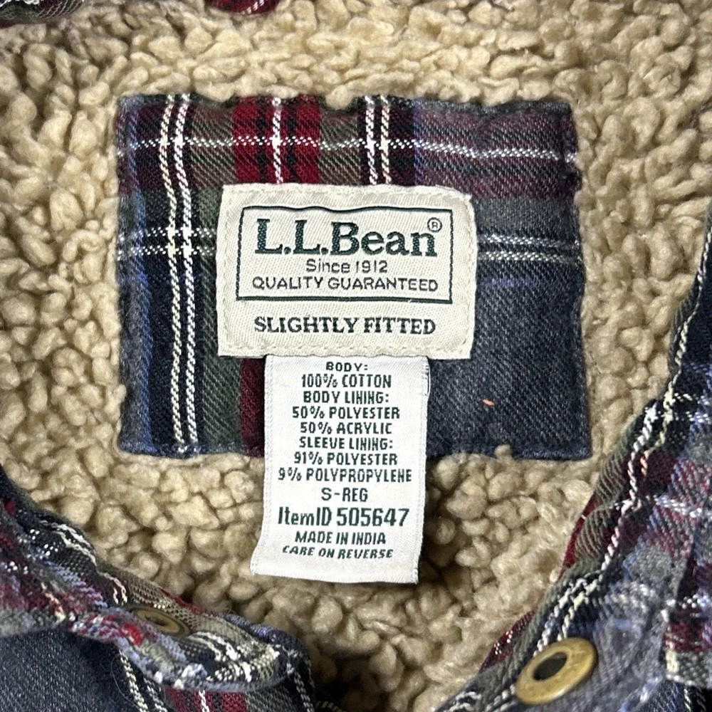 LL Bean Sherpa Lined Scotch‎ Plaid Shirt Jacket Men's S Shacket Slightly Fitted